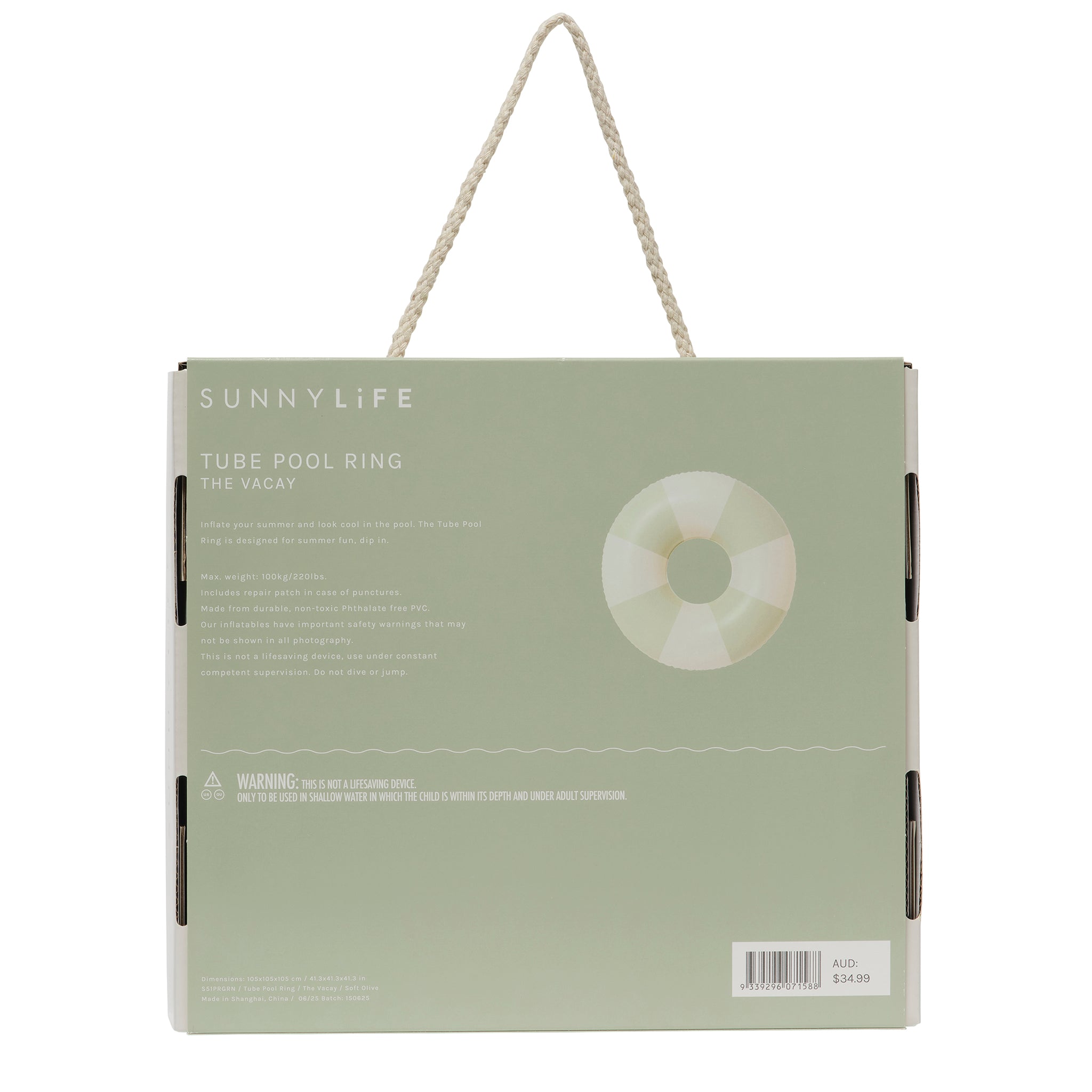 Tube Pool Ring - The Vacay Soft Olive Stripe