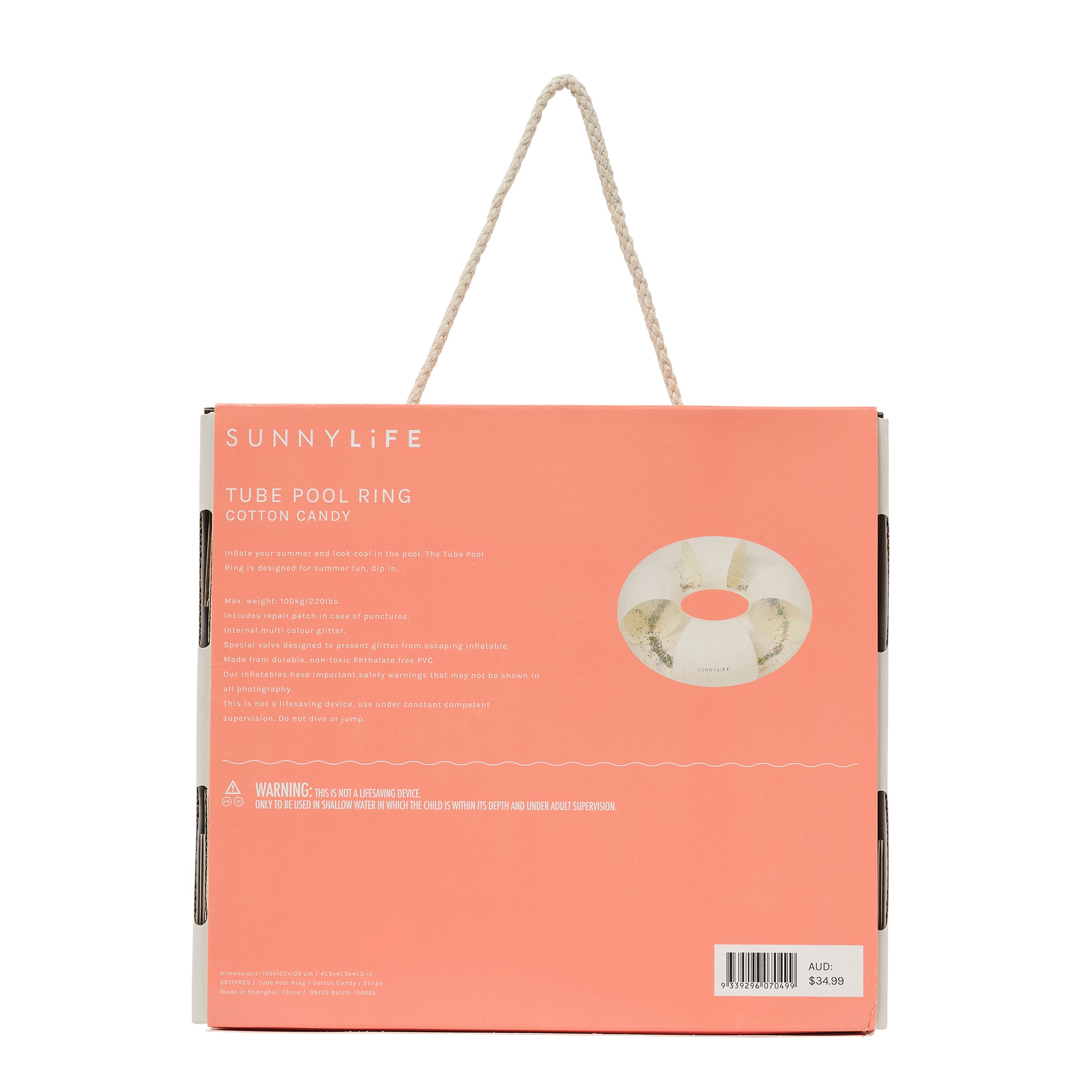 Tube Pool Ring - Cotton Candy Stripe