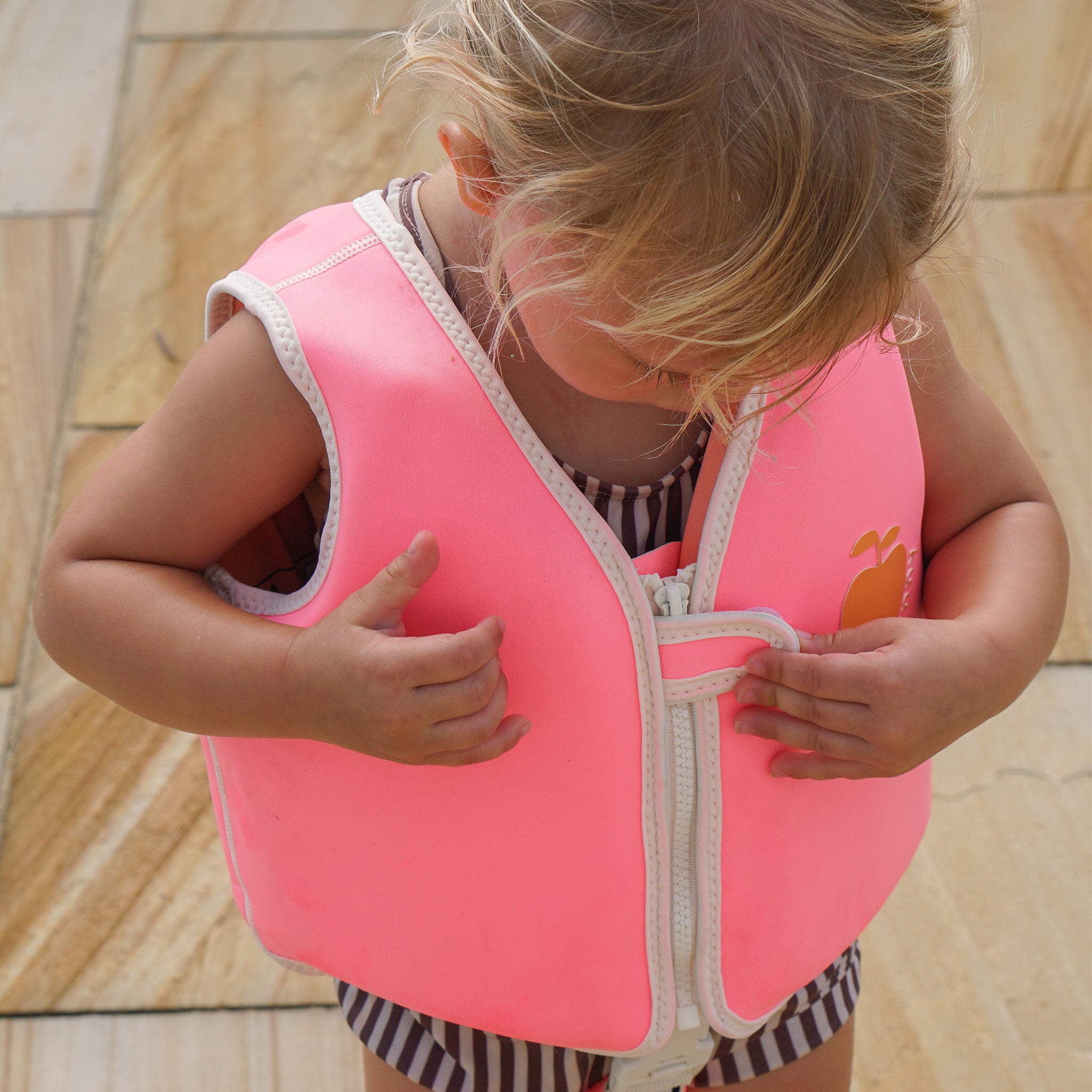 Kids Swim Vest 1-2 - Poppy the Peach Neon Pink