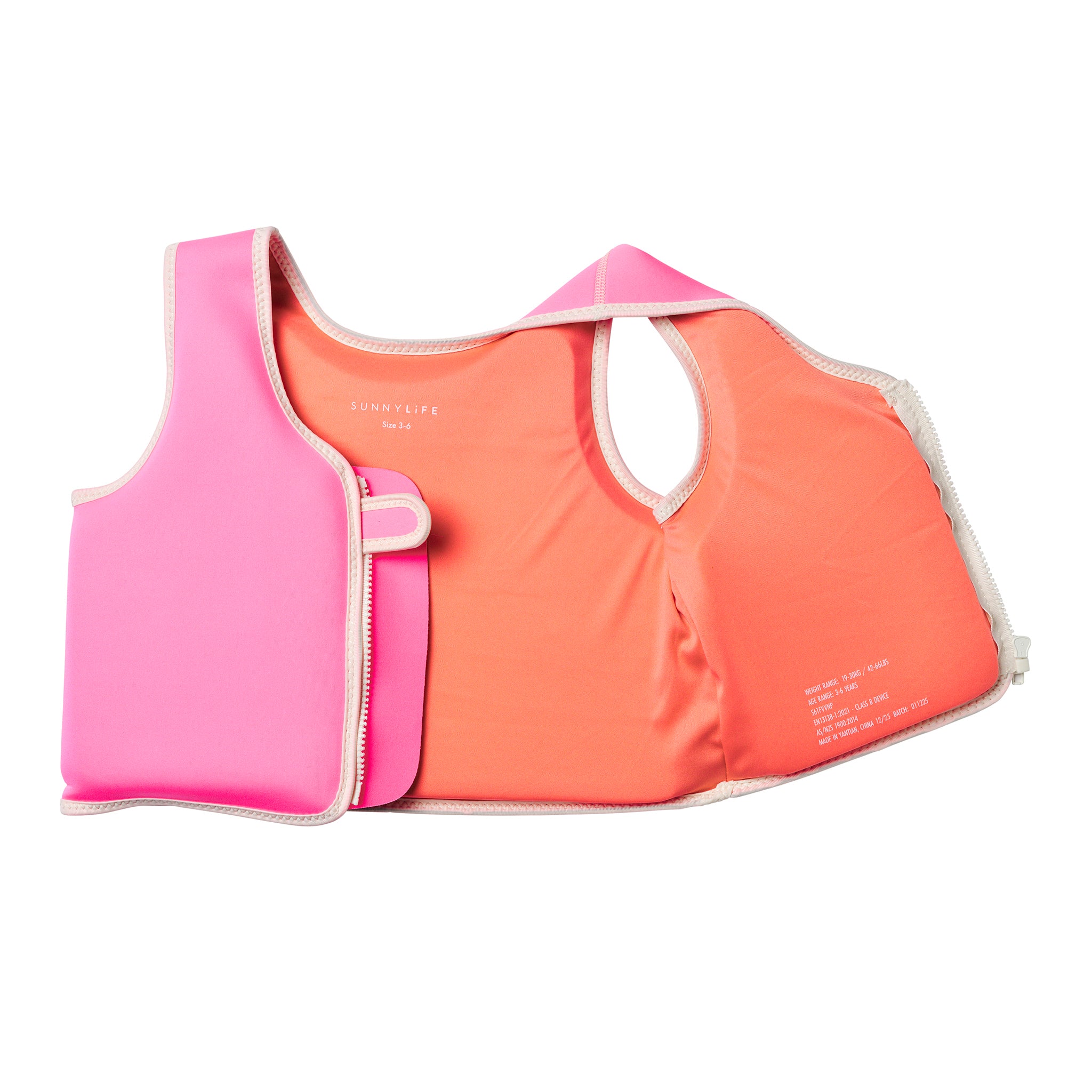 Kids Swim Vest 3-6 - Poppy the Peach Neon Pink