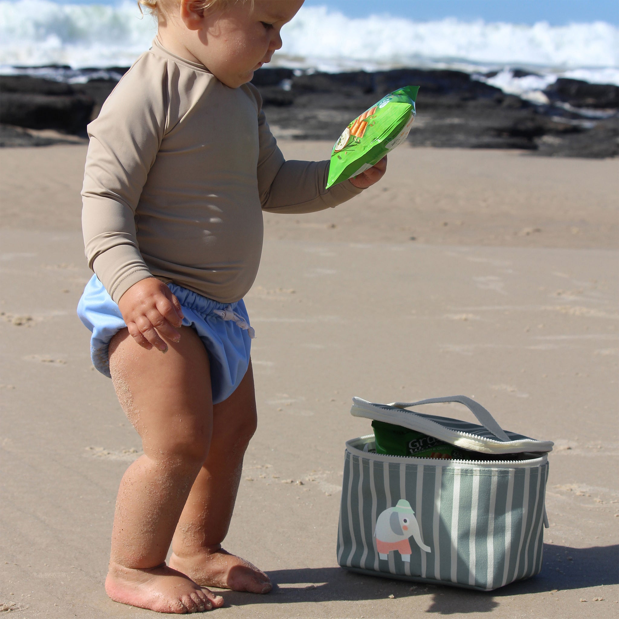 Kids Lunch Bag - Eli the Elephant Green Stripe