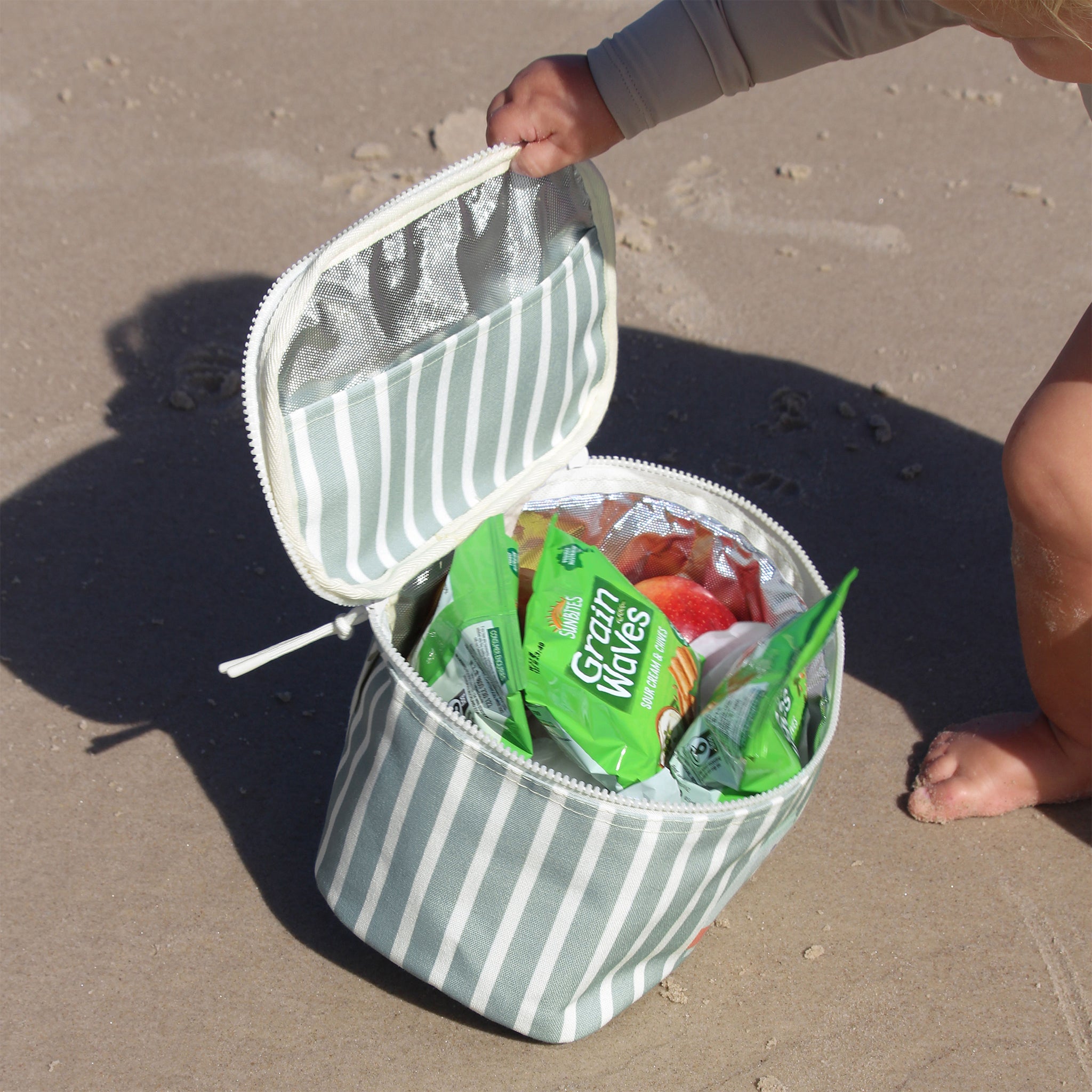 Kids Lunch Bag - Eli the Elephant Green Stripe