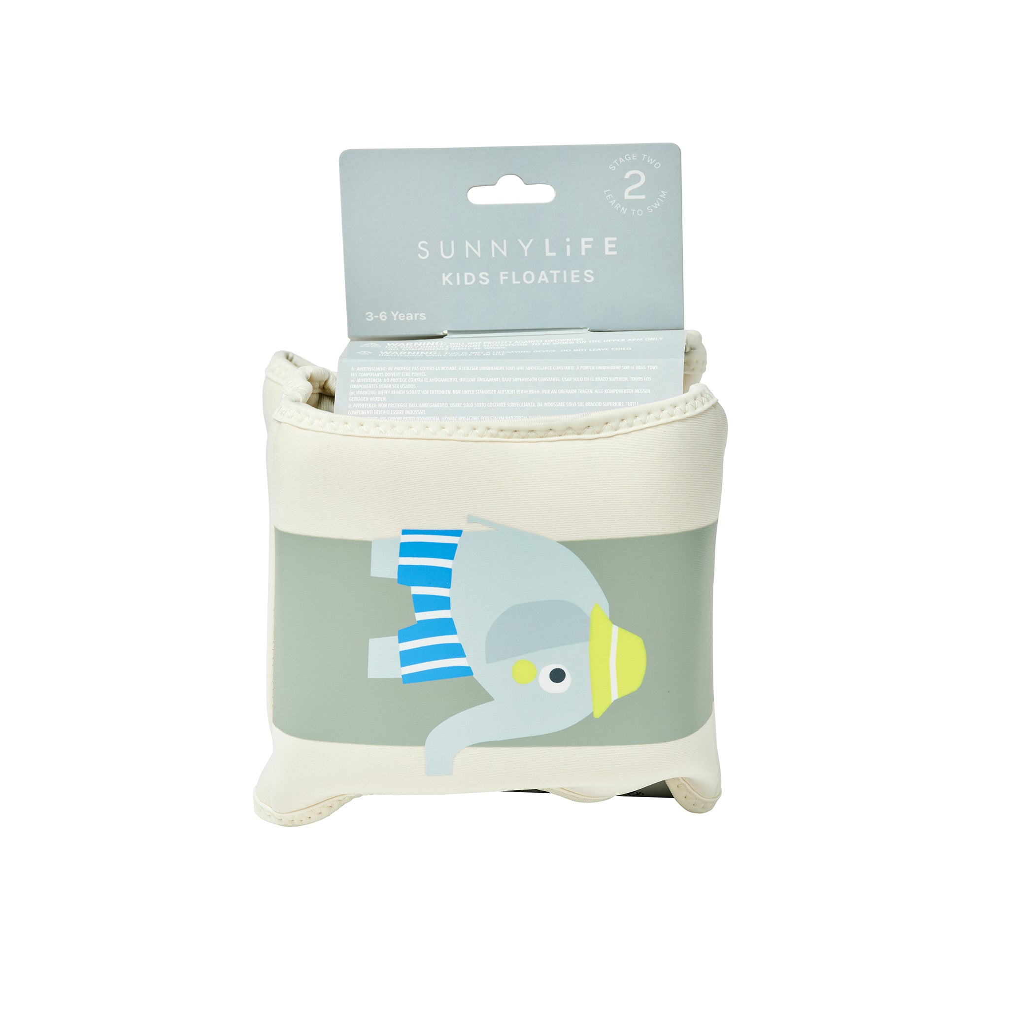 Kids Neoprene Arm Bands - Eli the Elephant Green Stripe