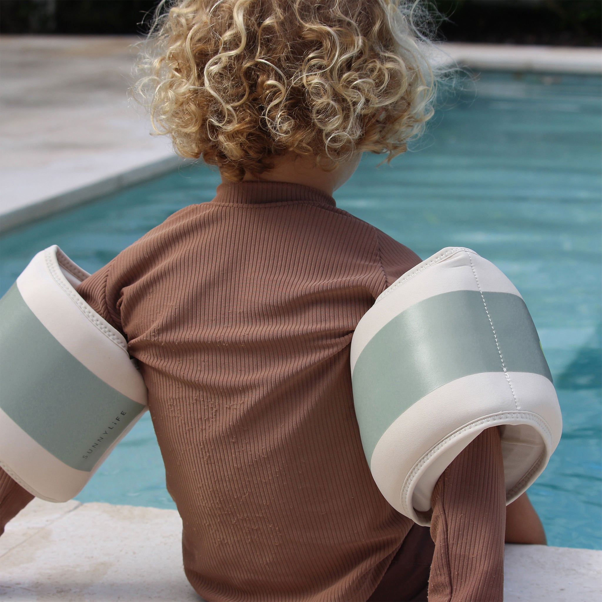 Kids Neoprene Arm Bands - Eli the Elephant Green Stripe