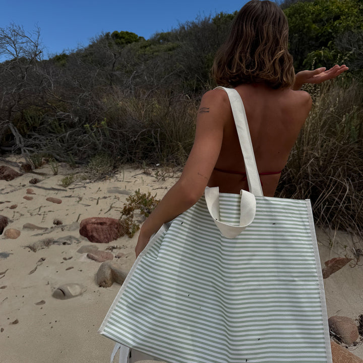 Carryall Beach Bag | La Palma Sage Stripe