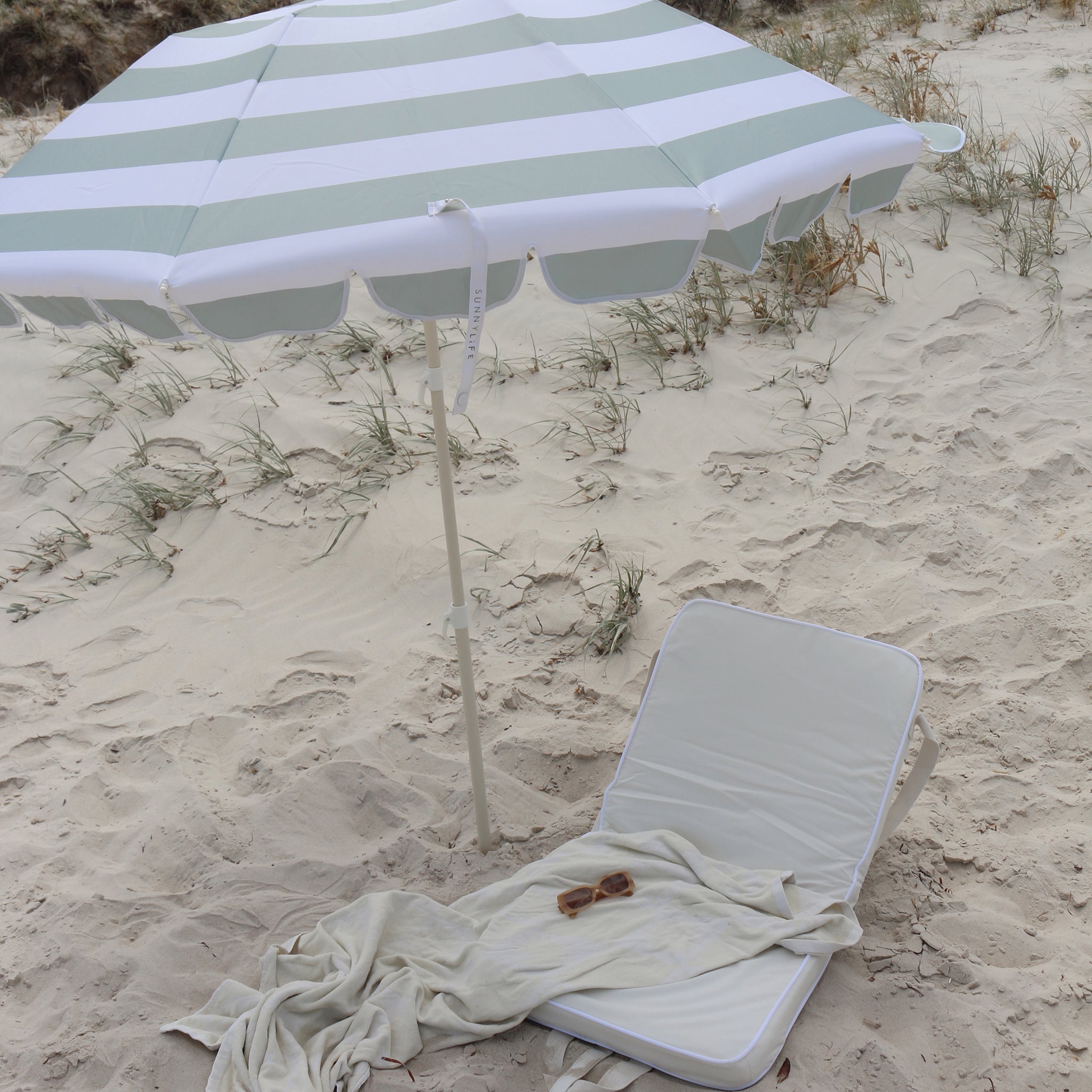 Compact Beach Umbrella - Sea Sage Stripe
