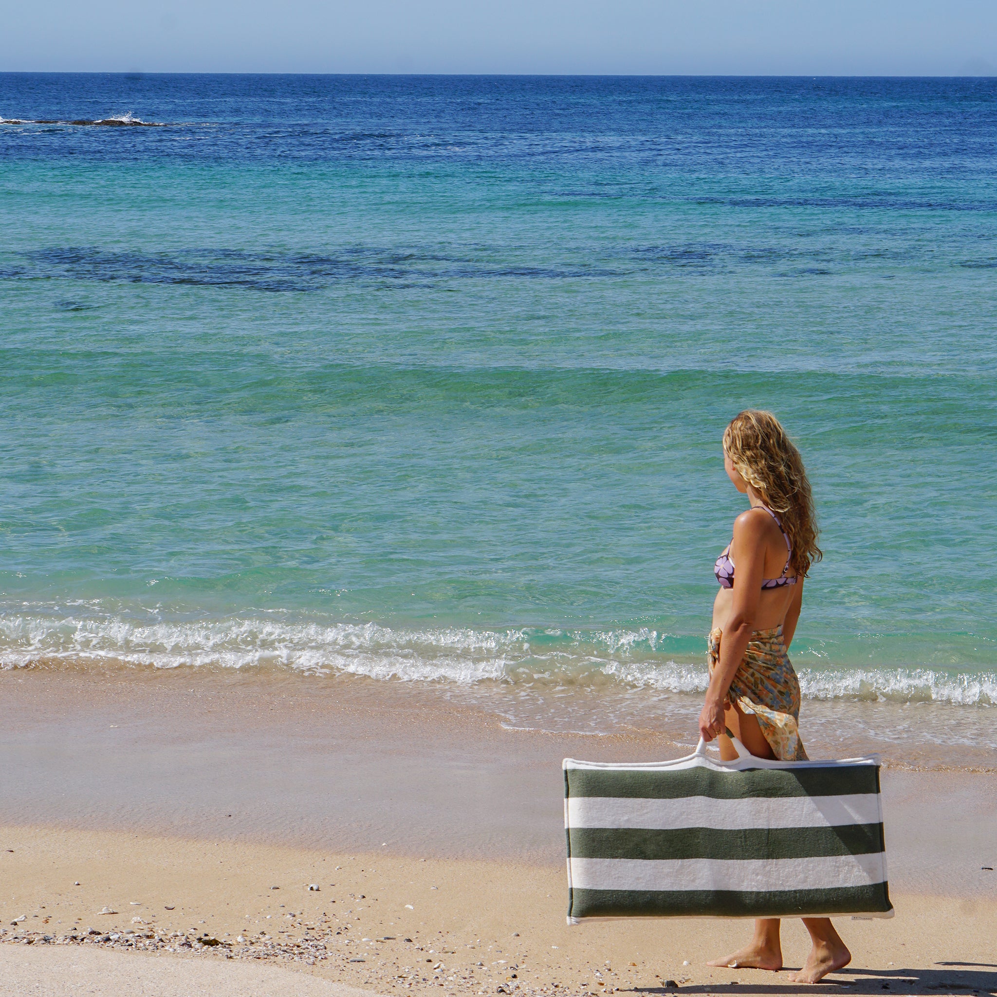 Terry Travel Lounger - The Vacay Olive Stripe