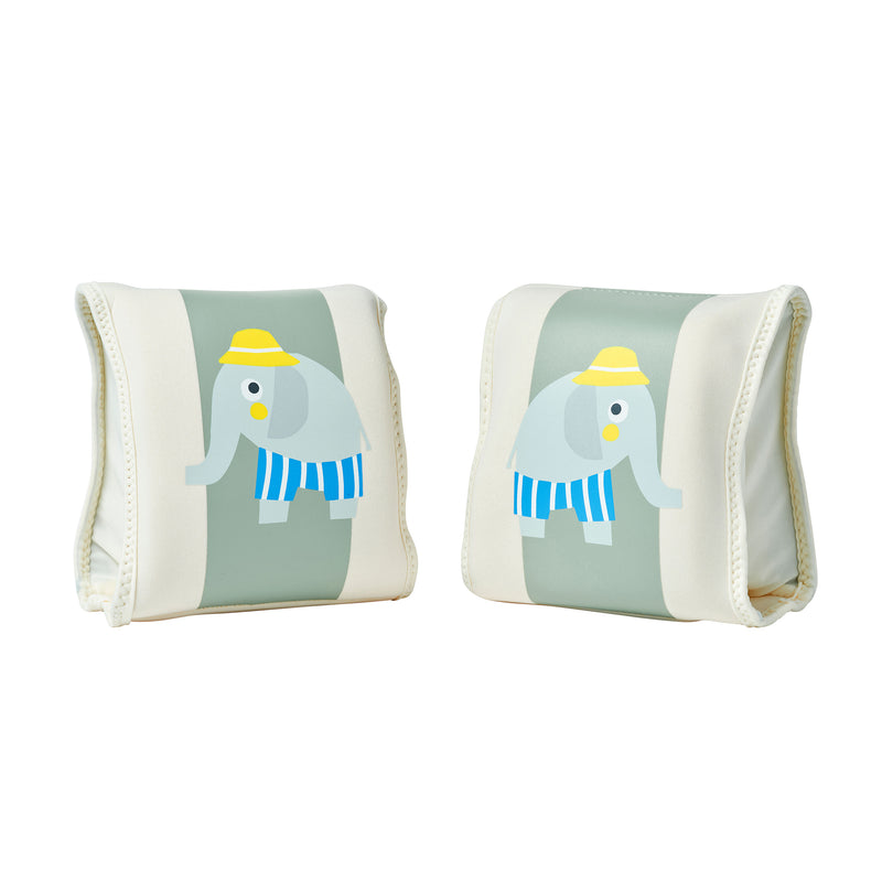Kids Neoprene Arm Bands - Eli the Elephant Green Stripe